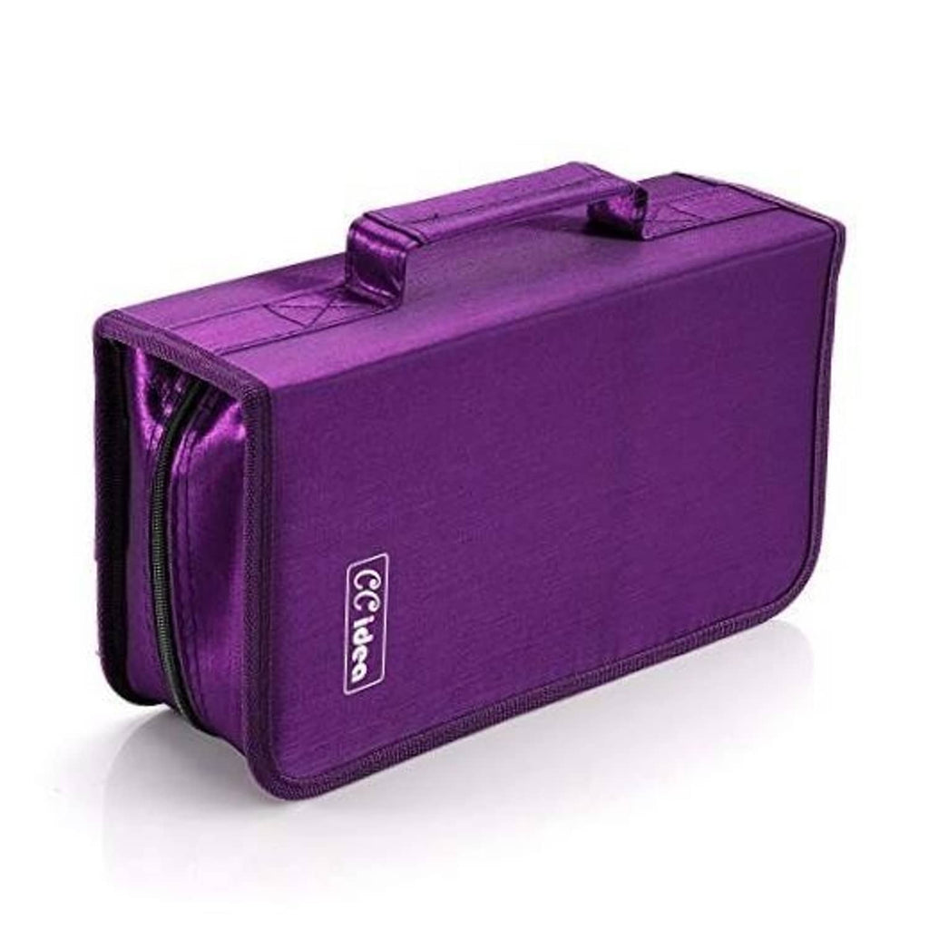 Purple CD/DVD storage binder case with handle and front zipper pocket