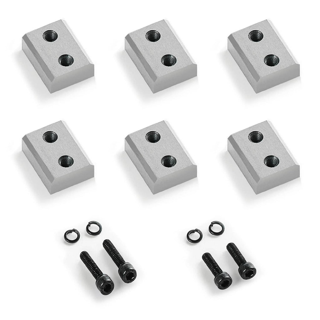 Rebar cutter blade blocks set, silver metal pieces with threaded holes (6-pack).