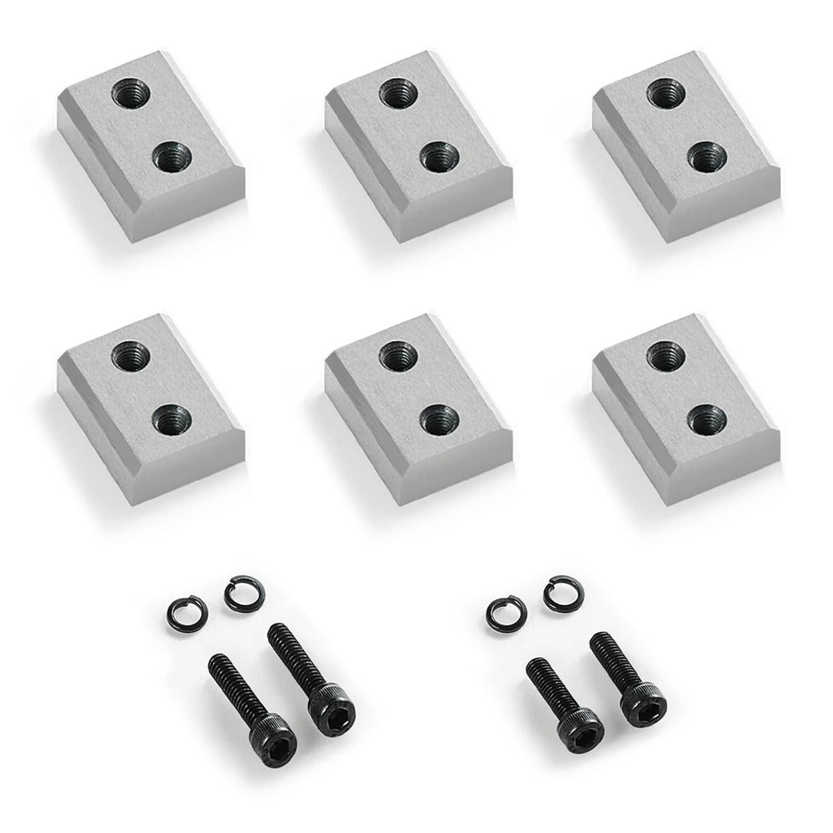 Rebar cutter blade blocks set, silver metal pieces with threaded holes (6-pack).