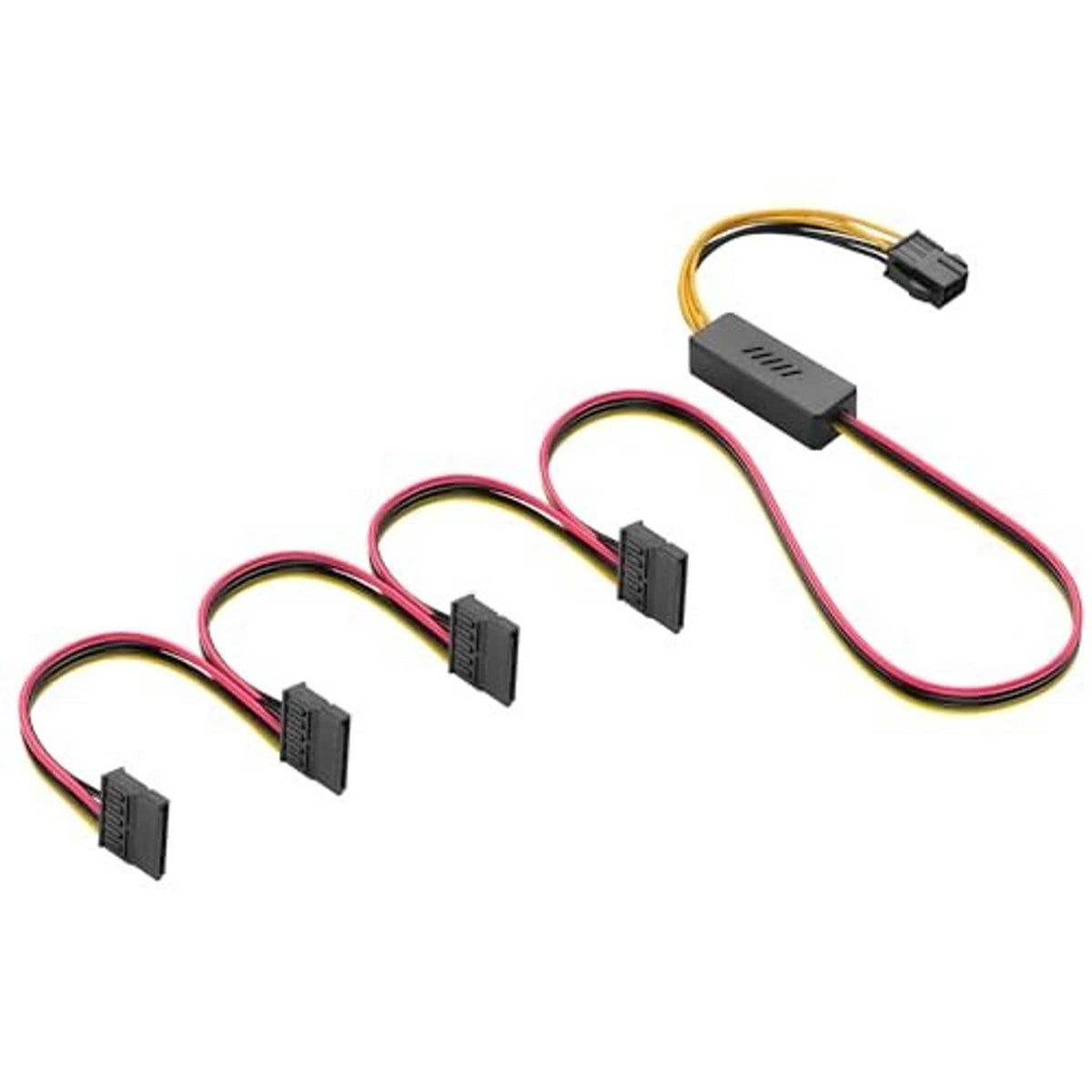 ATX 6-pin to SATA hard drive power splitter cable, four black plugs on red and yellow wires