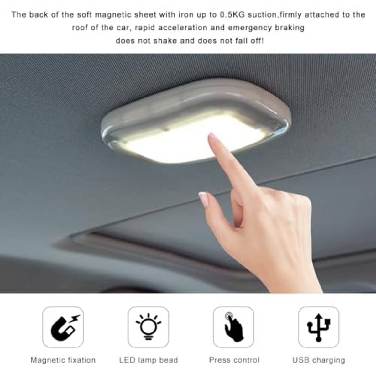 Lit magnetic dome ceiling light with soft magnetic sheet backing and bright LED