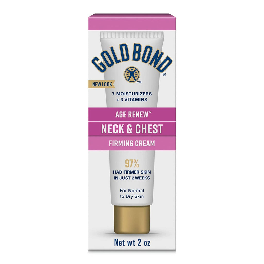 Gold Bond Age Renew neck & chest firming cream tube with gold cap, 2 oz