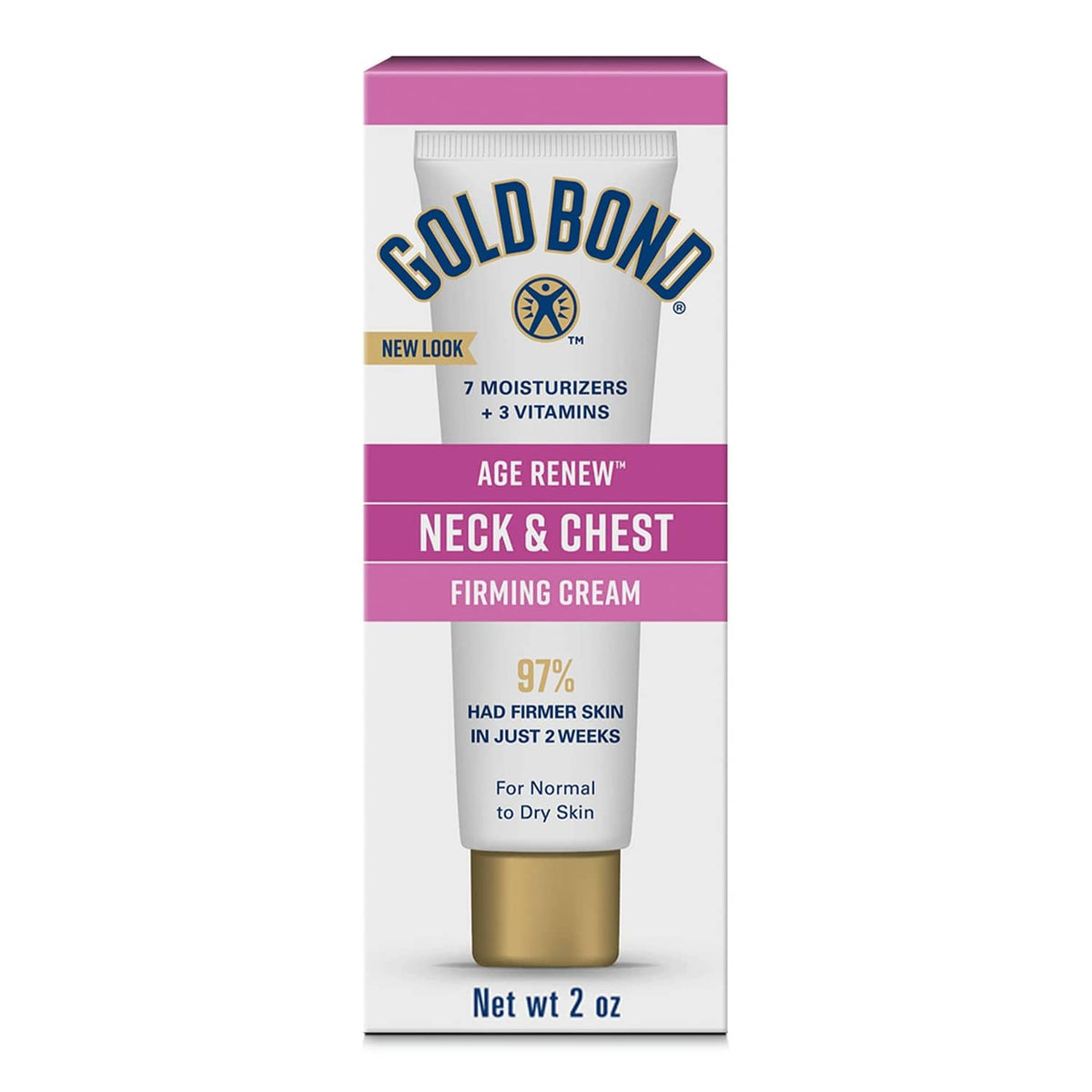 Gold Bond Age Renew neck & chest firming cream tube with gold cap, 2 oz
