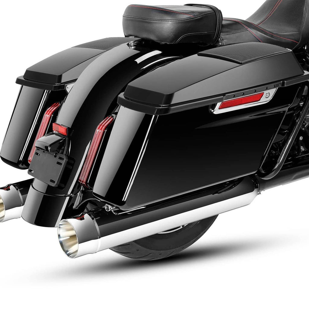 Black saddlebag lid speaker cover set with red accent stripe, ABS plastic housing