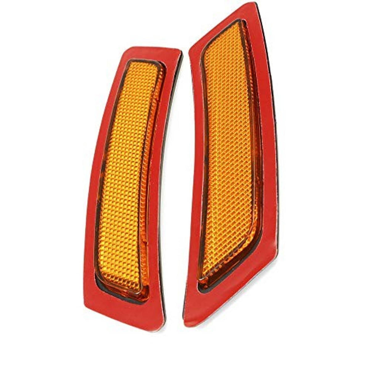 Amber side marker lights with red housings, angled close-up showing lens texture