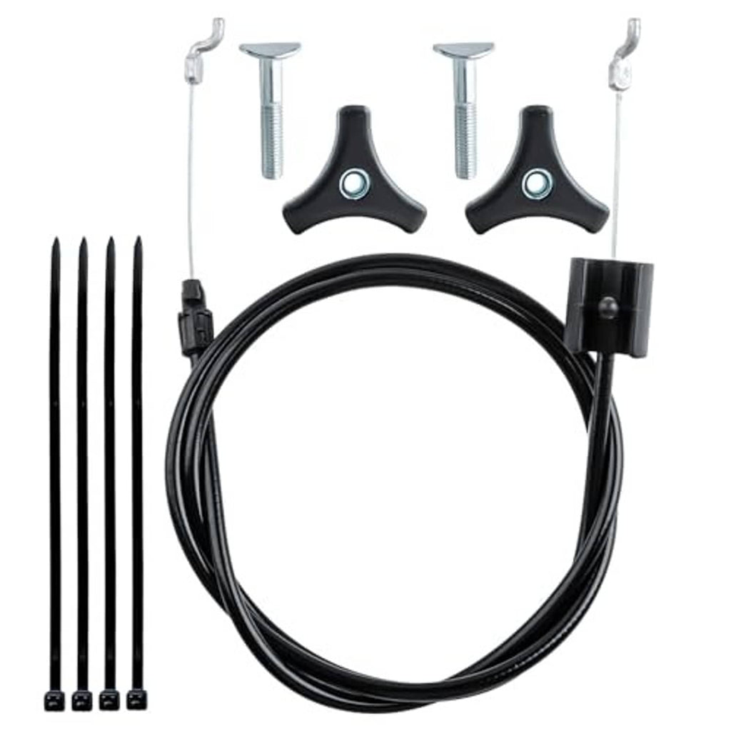 Lawn mower throttle control cable kit with black cable loop and two mounting knobs