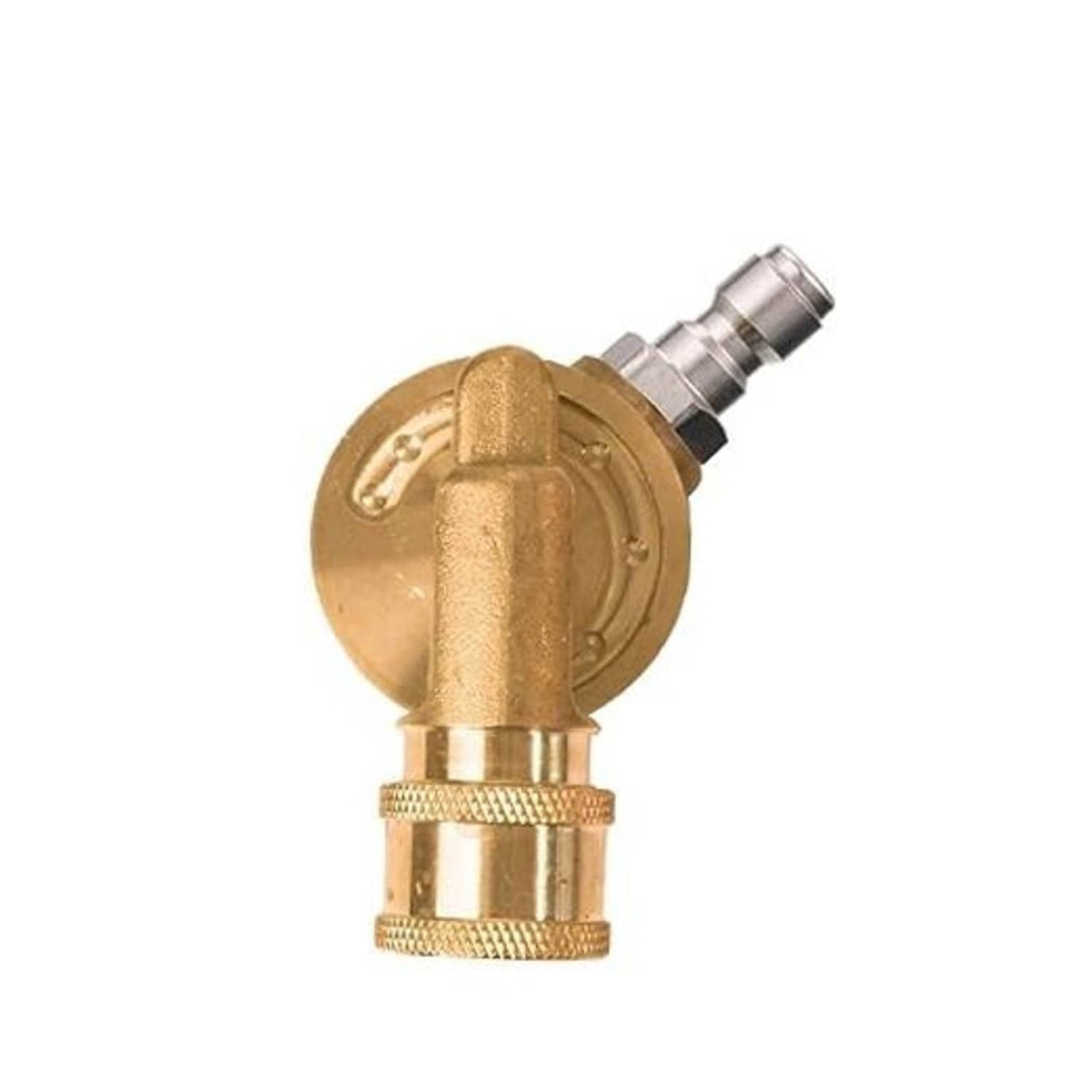 Brass pressure washer pivoting coupler with quick-connect male end and swivel joint