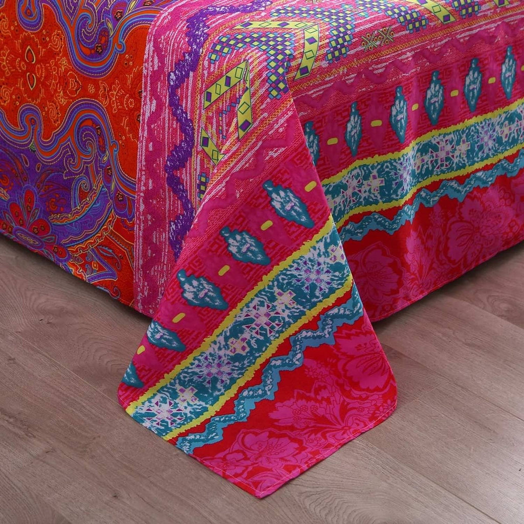 Boho paisley flat sheet with bright multicolor motif and decorative border