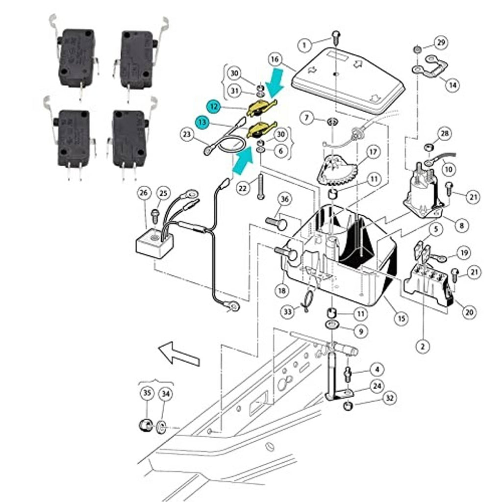 Exploded parts diagram with two-prong micro switches and numbered components
