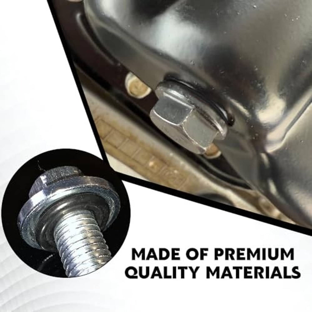 Oil drain plug crush washer with M14 bolt, black rubber sealing ring close-up