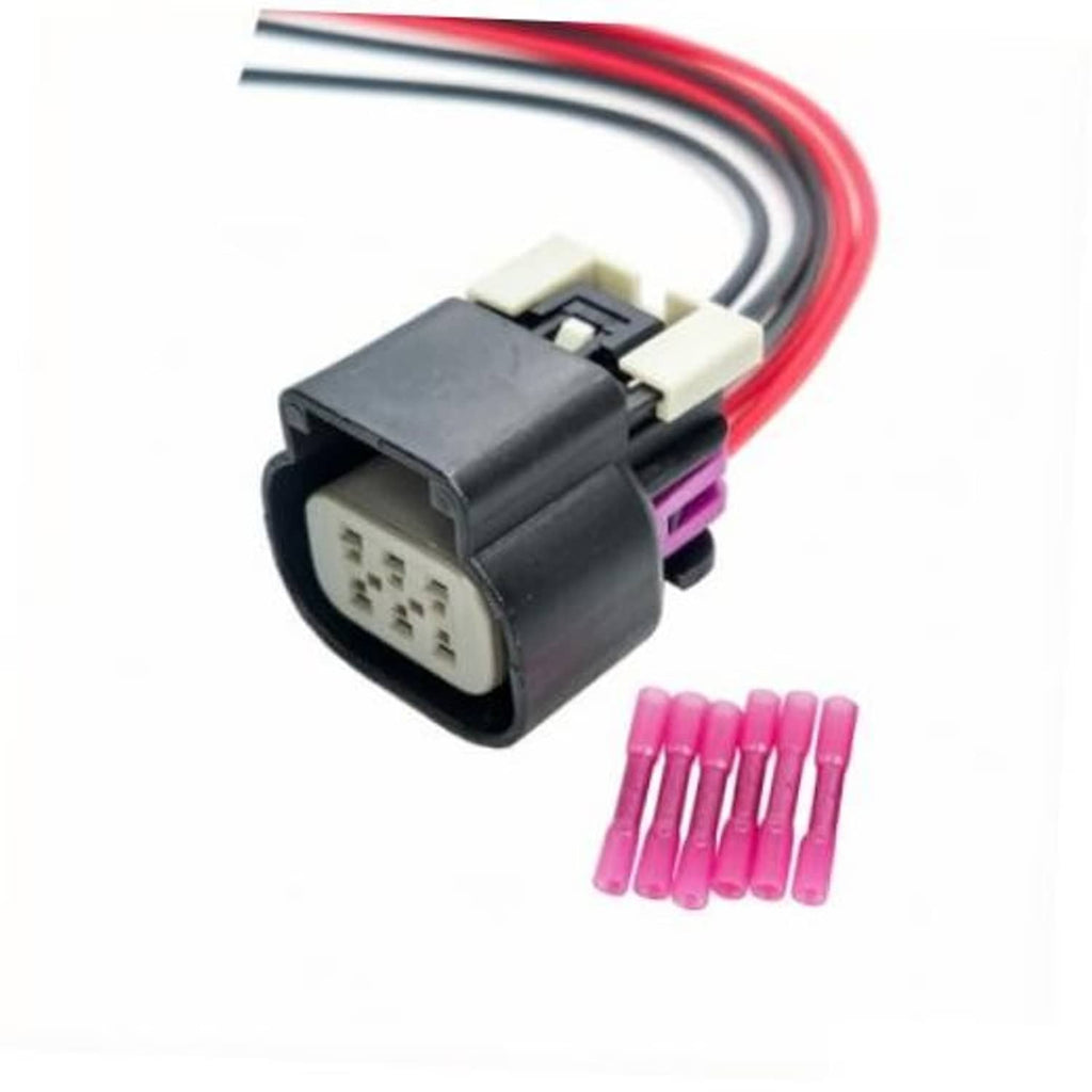 6-pin throttle body connector pigtail with black housing and red/black wires