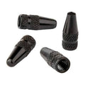 Black anodized aluminum Presta valve caps with textured knurled grip (4-pack)