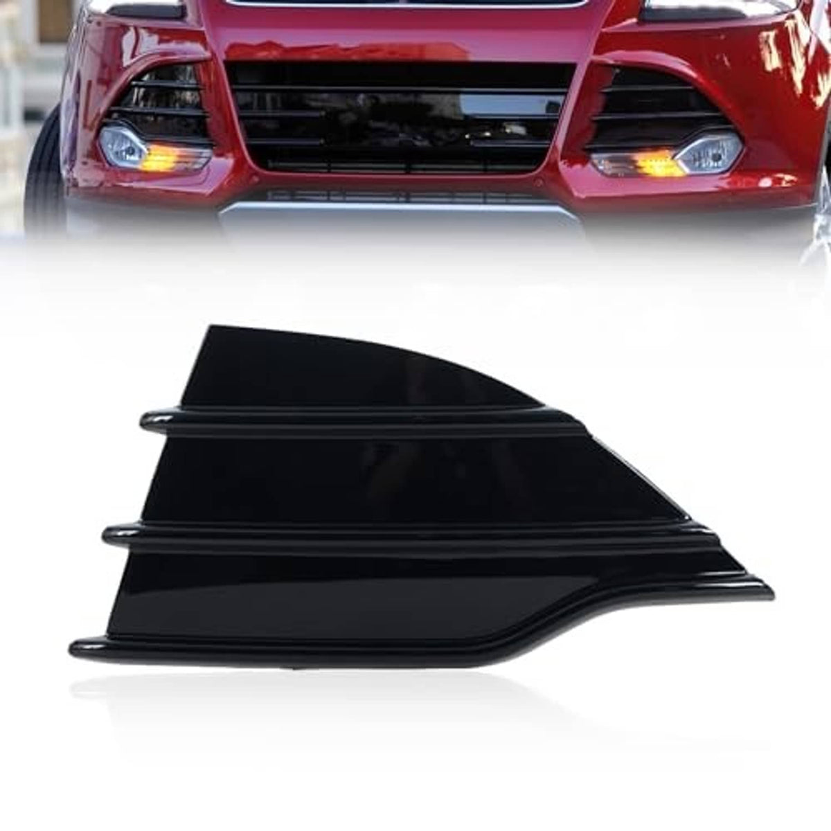 Black front bumper grille cover trim with stacked horizontal slats, left side