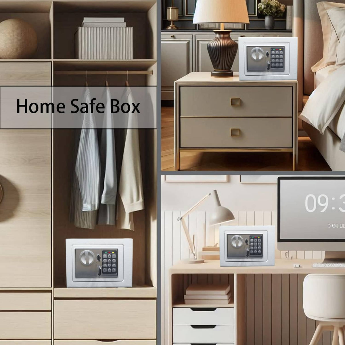 White home security safe box with built-in keypad lock