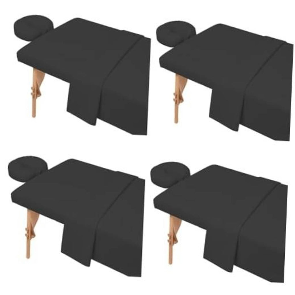 Dark gray microfiber massage table sheet set with headrest cover and fitted panels