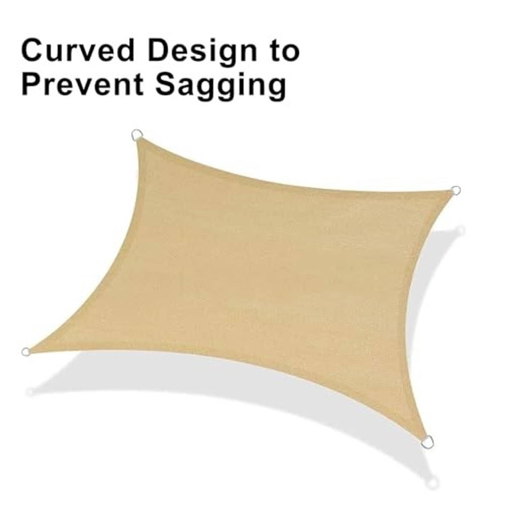 Tan rectangle shade sail canopy with corner grommets and curved shape