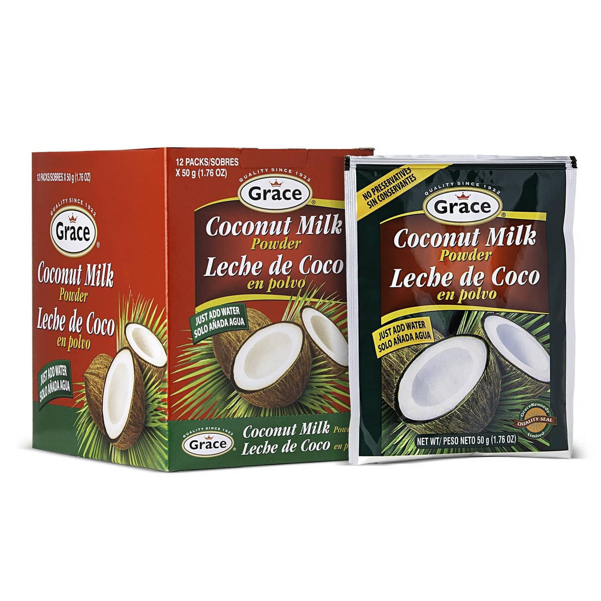 Grace coconut milk powder 12-pack cartons, Leche de Coco en Polvo