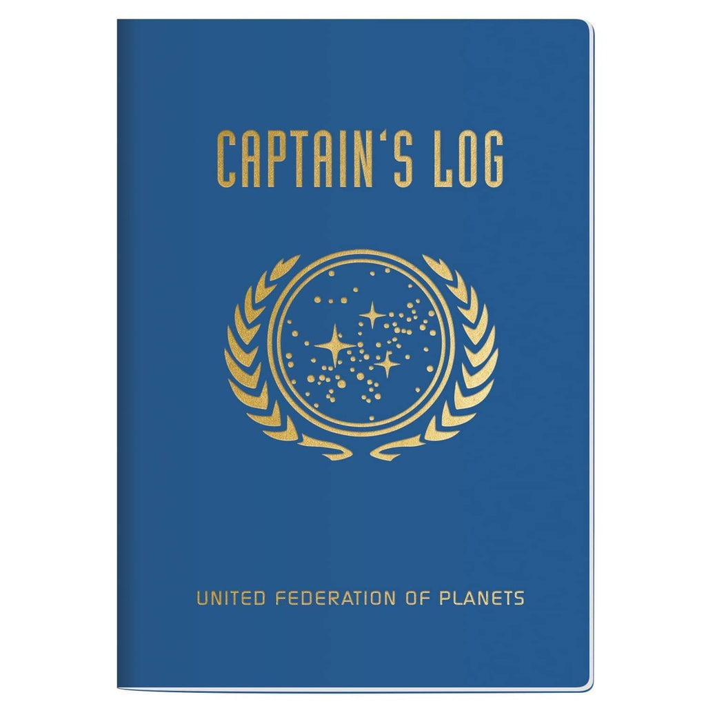 Blue Captain's Log journal with gold emblem and United Federation of Planets text
