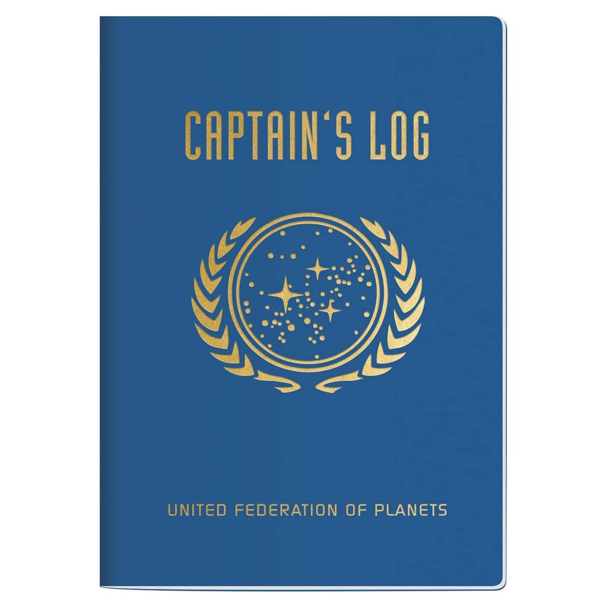 Blue Captain's Log journal with gold emblem and United Federation of Planets text