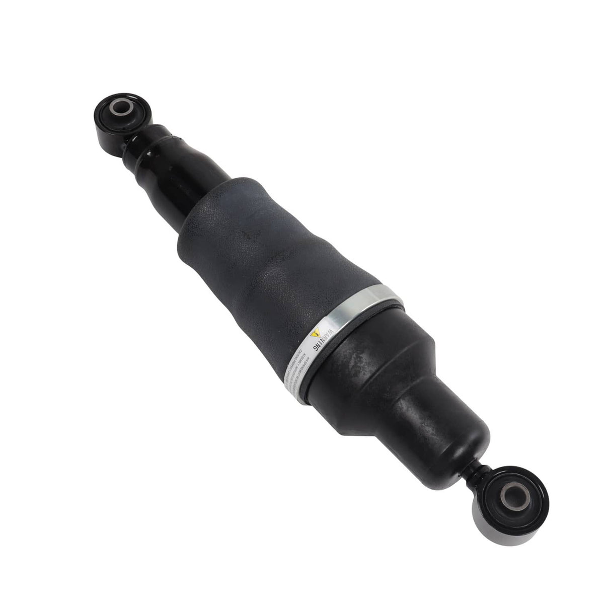 Pair of rear air suspension shock struts, angled view of black shock and bottom control mount