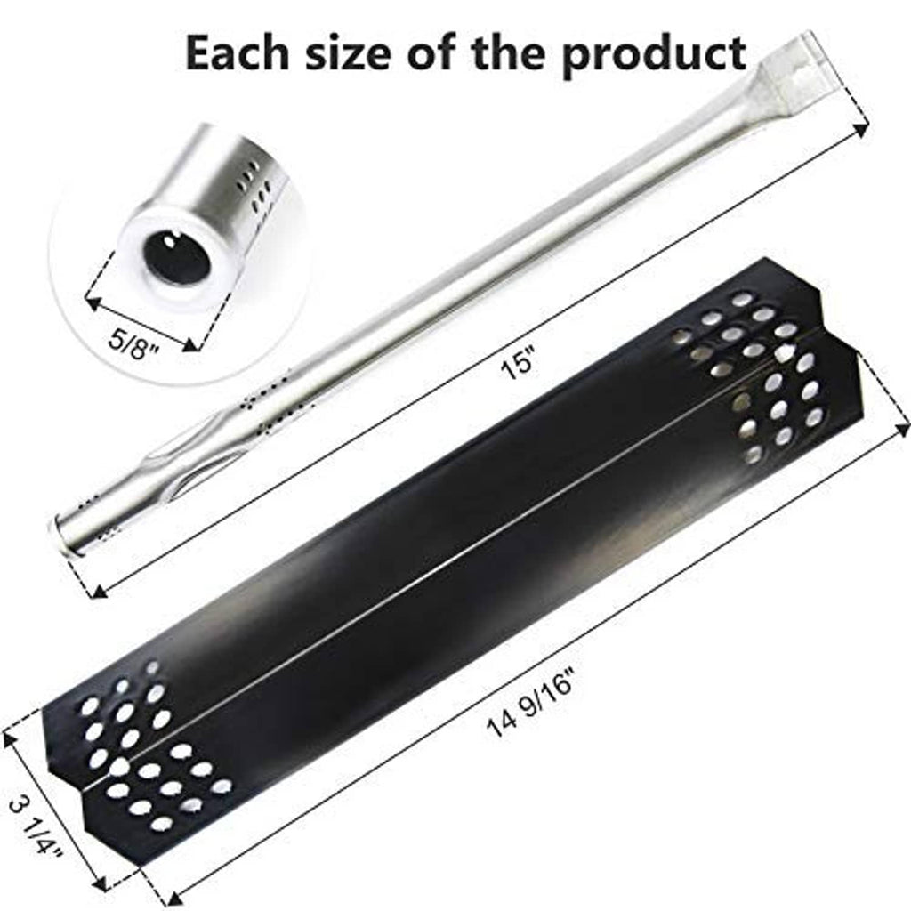 Angled burner tube with perforated end plate; 15 in and 14 9/16 in sizes