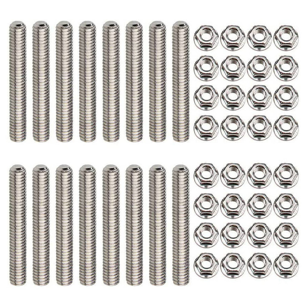 Stainless steel exhaust manifold studs and hex flange nuts kit, threaded bolts and nuts