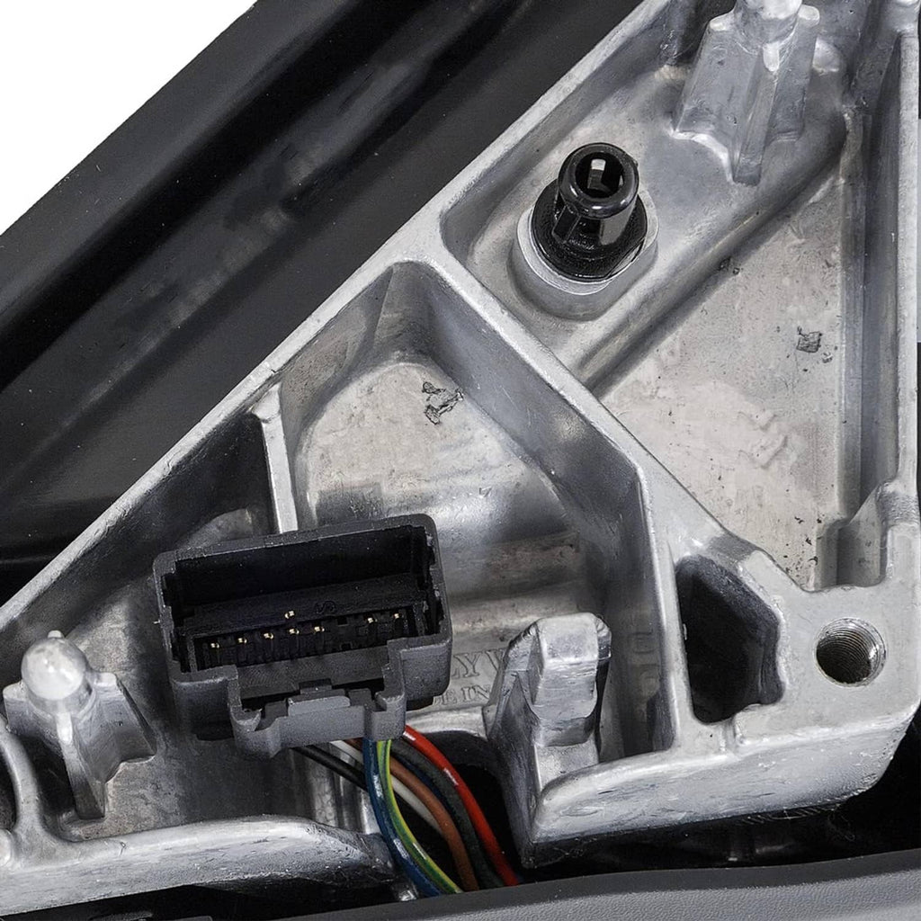 Passenger side door mirror wiring connector and metal mounting bracket