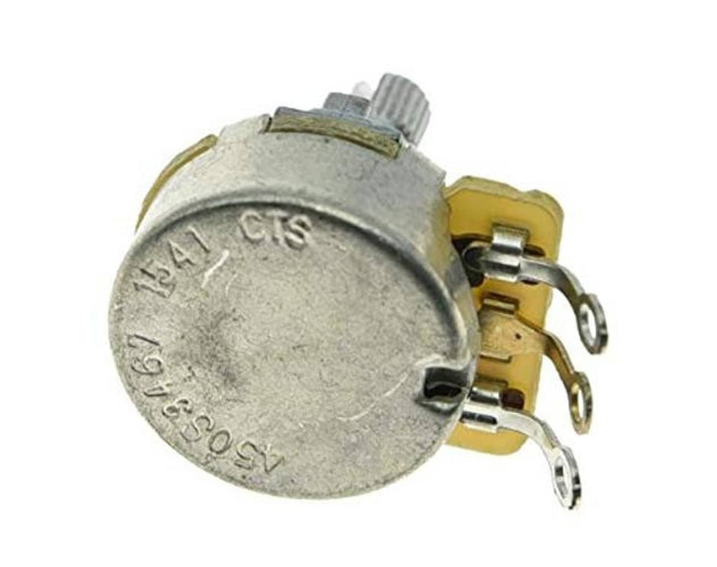 Electric guitar potentiometer backside with CTS marking and three solder terminals