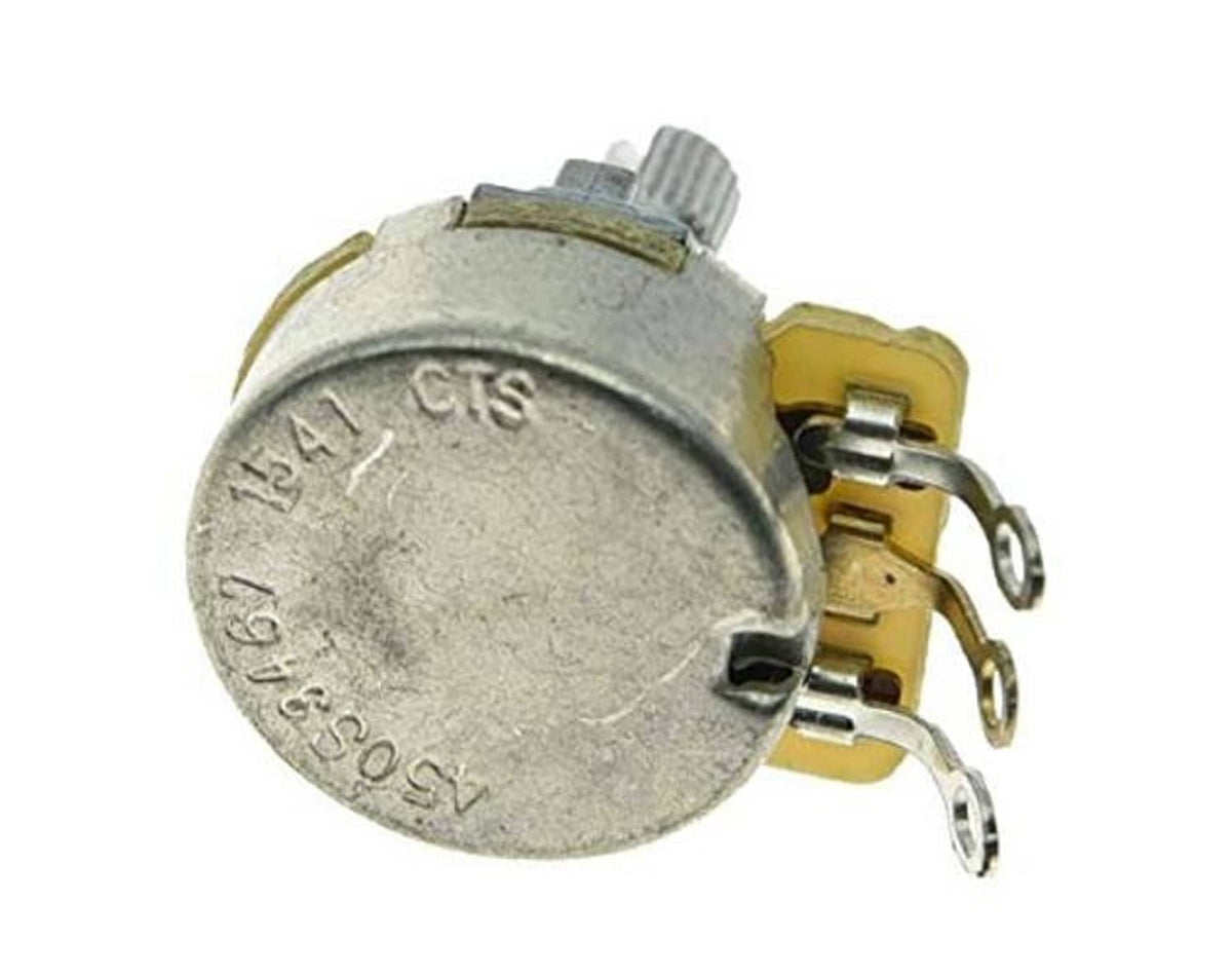 Electric guitar potentiometer backside with CTS marking and three solder terminals