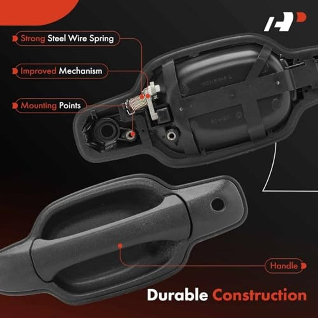 Door handle assembly with keyhole, textured black housing and mounting points