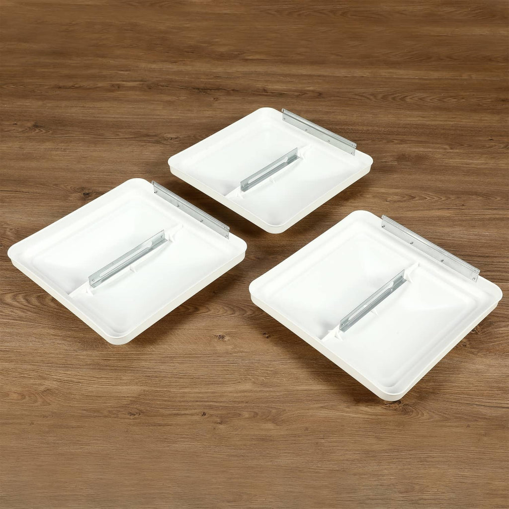 Set of 3 white RV roof vent covers with hinged louvered airflow panels