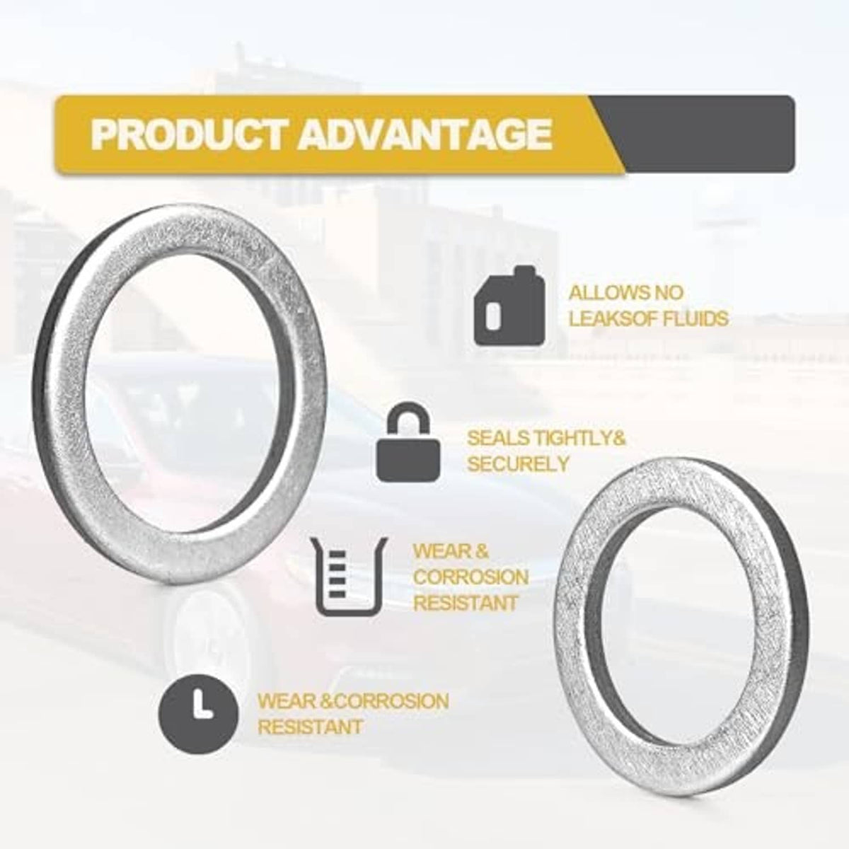Set of metallic drain plug washers with sealing surfaces for oil drain plugs