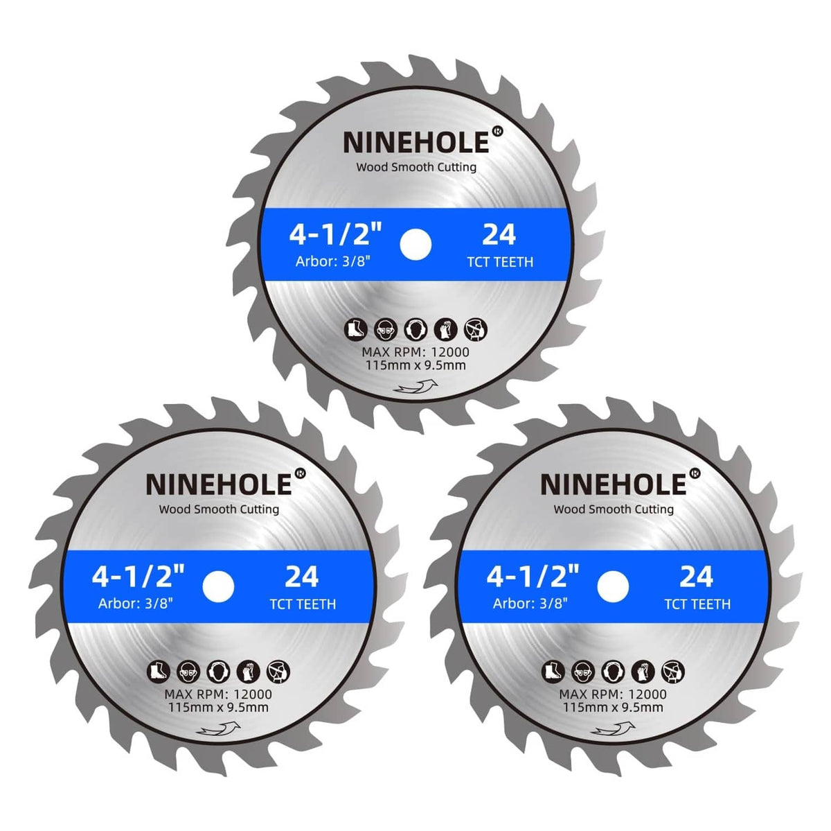 NINEHOLE 3-pack circular saw blades, 4-1/2 in, 24T, TCT teeth