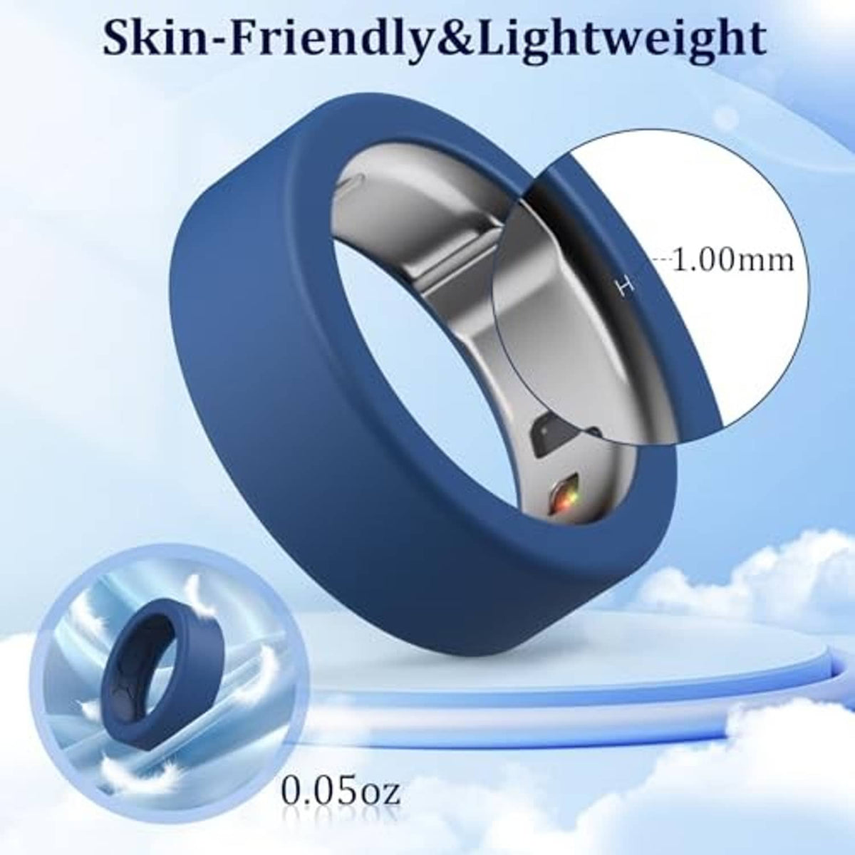 Lightweight skin-friendly silicone ring cover in blue with a snug inner metal-facing fit