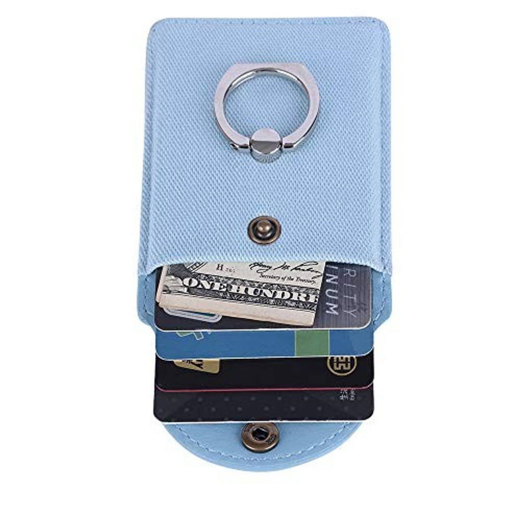 Light blue card holder flap with metal ring and visible card pocket insert.