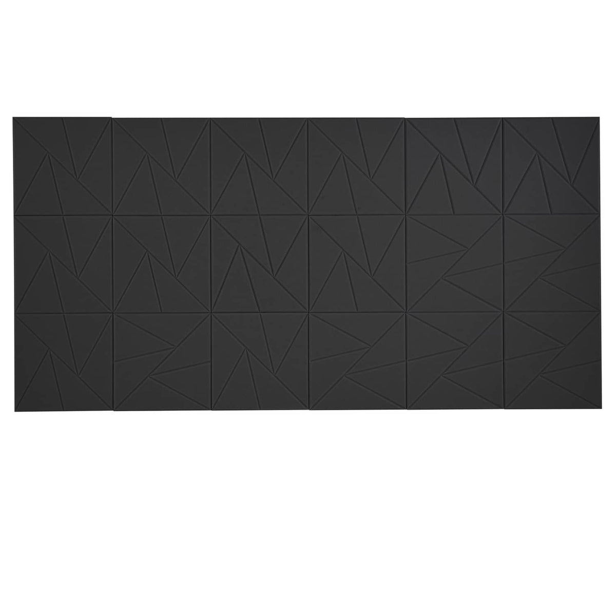 Black acoustic wall panel with repeating geometric diamond pattern surface