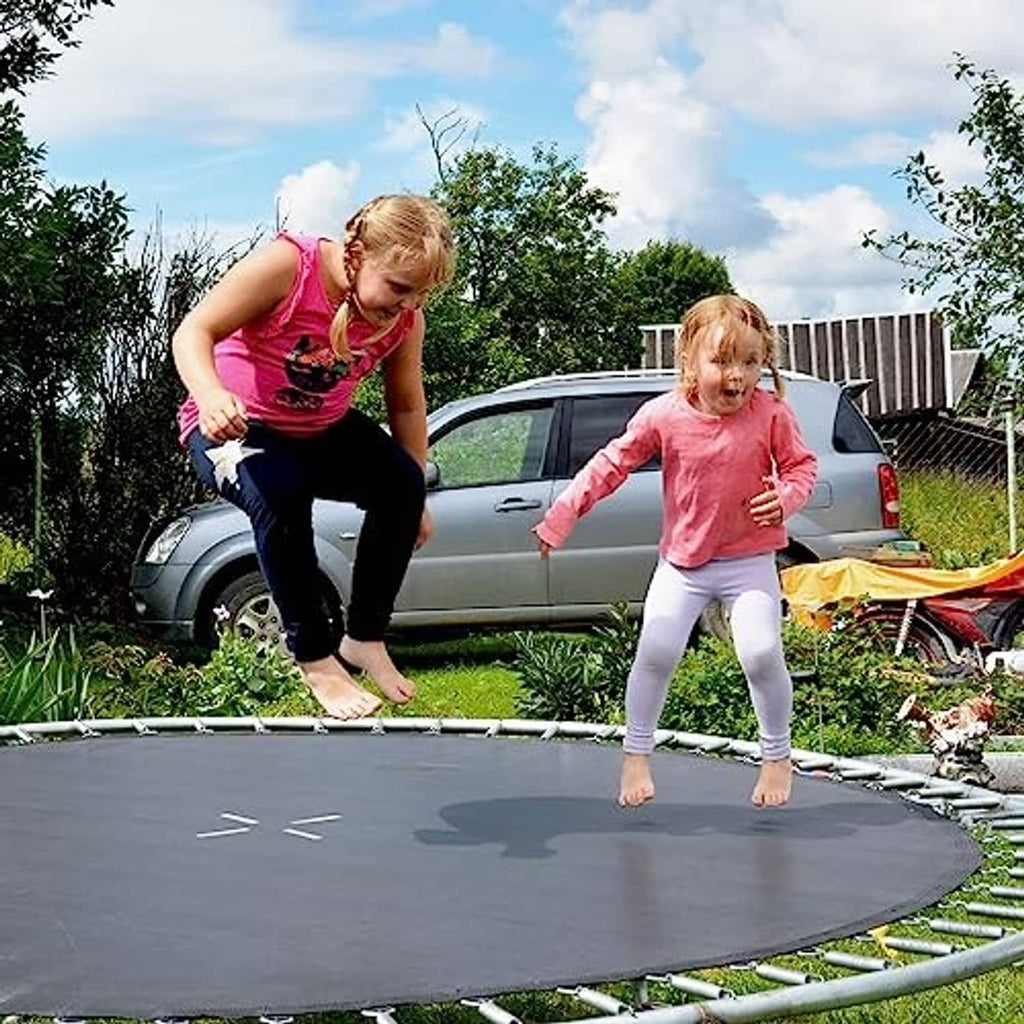 Outdoor mini trampoline edge with replacement silver springs and T-hooks