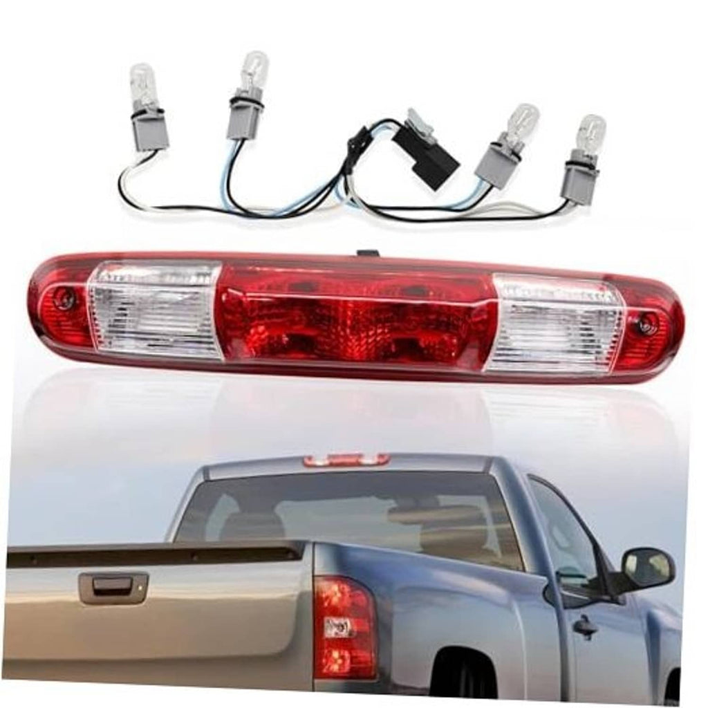 Red rear center high mount brake light with wiring harness and mounting clips