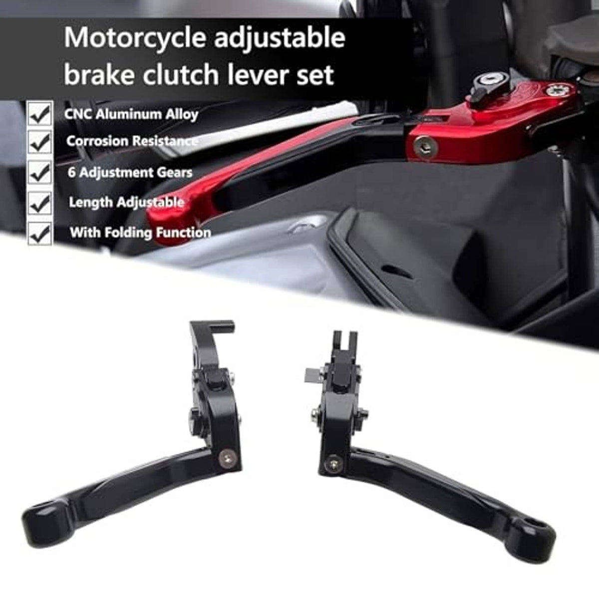 Black adjustable folding brake clutch lever set with two levers and pivot screws