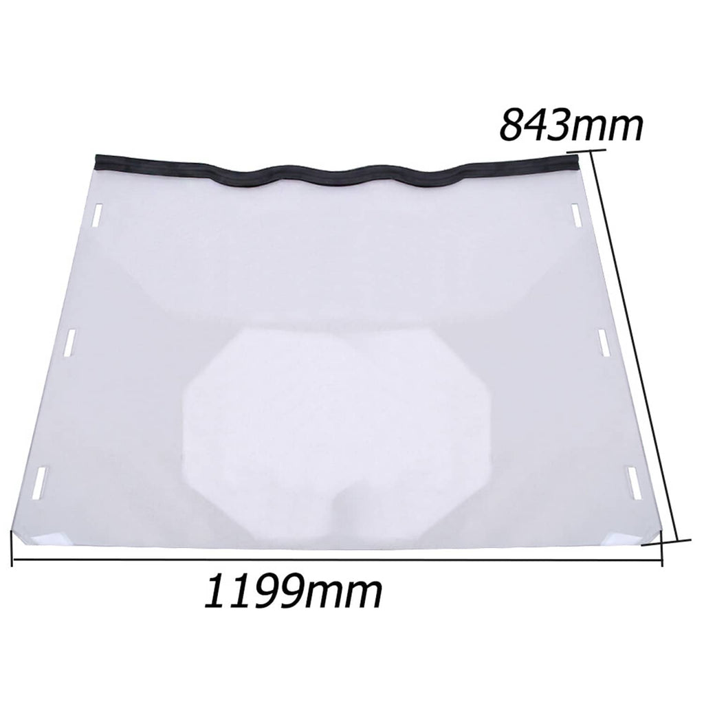 Full windshield with wavy black seal edge; size 1199 x 843 mm