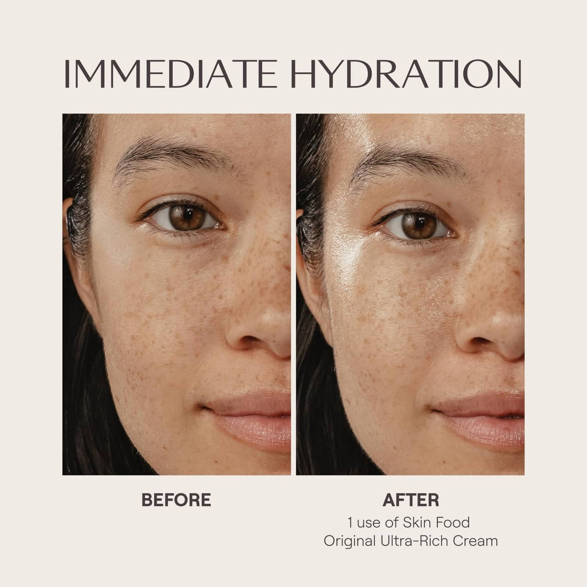 Before and after facial hydration using ultra-rich cream