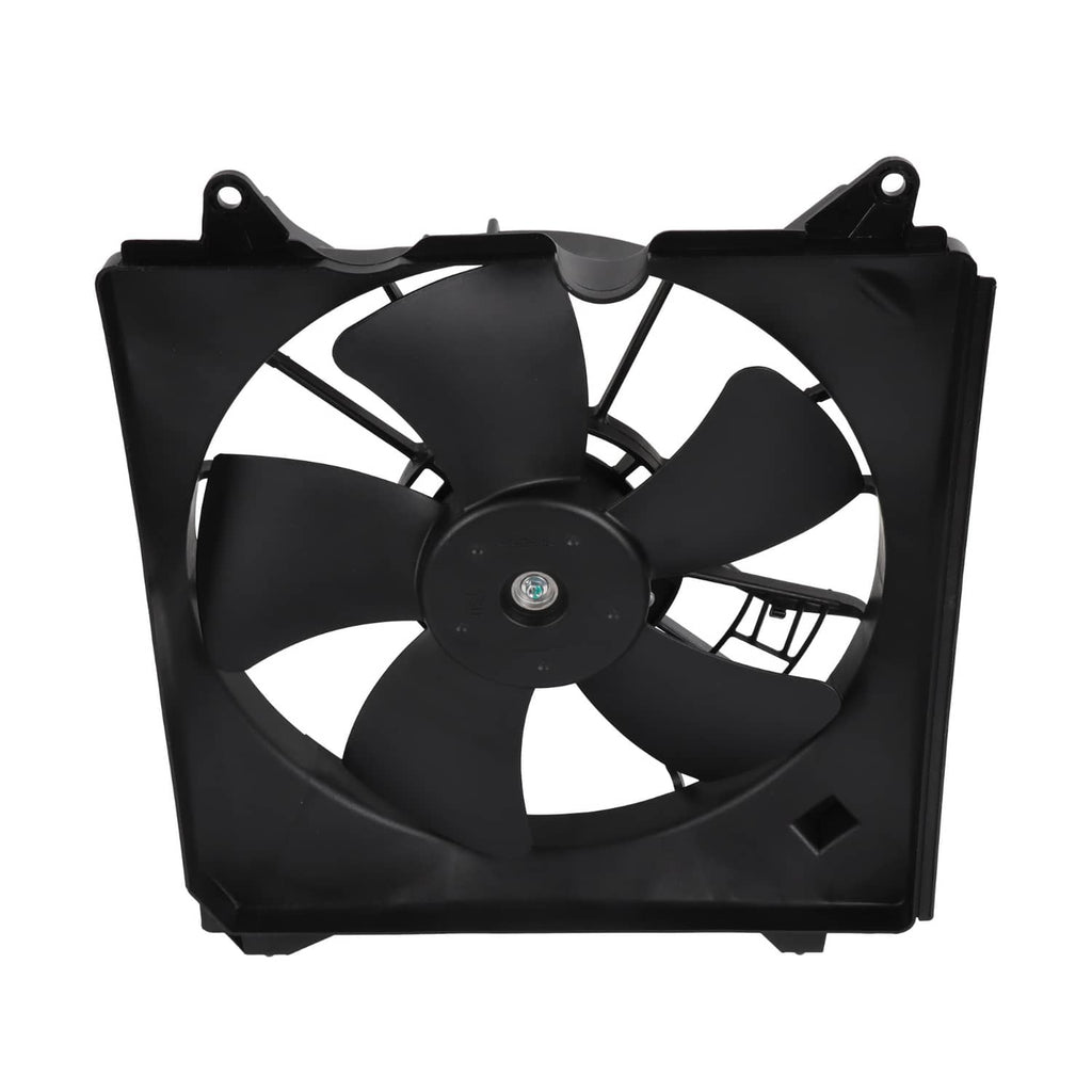 Driver-side radiator cooling fan assembly with black fan blades and square housing