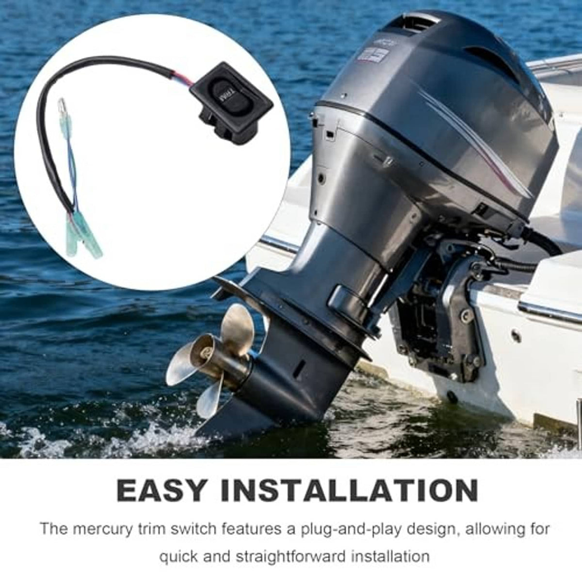 Black tilt-and-trim switch with wire harness, shown connected for easy installation