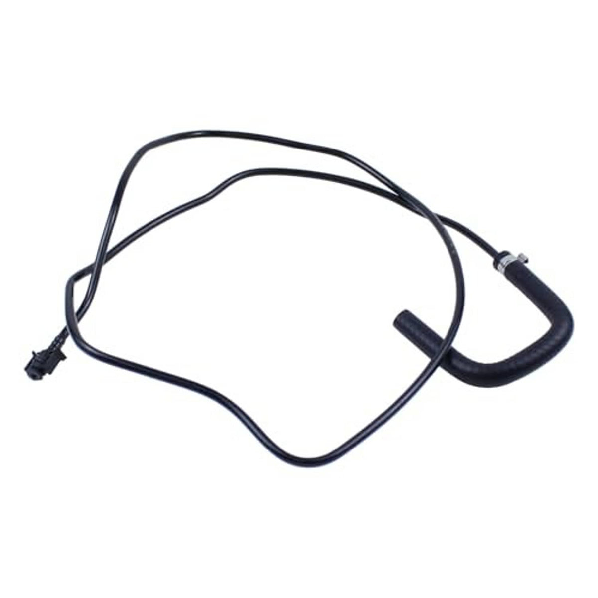 Radiator overflow hose assembly with black tubing and two electrical-style connectors