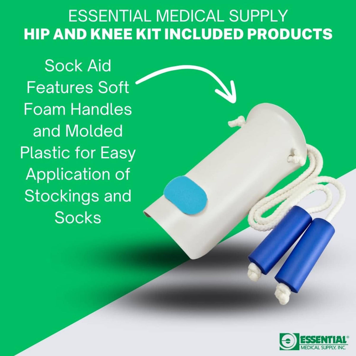 Sock aid with molded plastic and soft blue foam handles