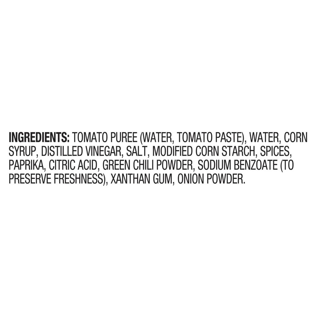 Mild taco sauce ingredients text list on white background