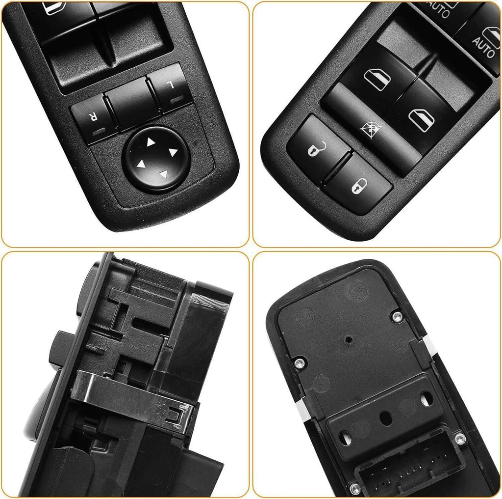 Black power window switch set with button panel and internal connector view