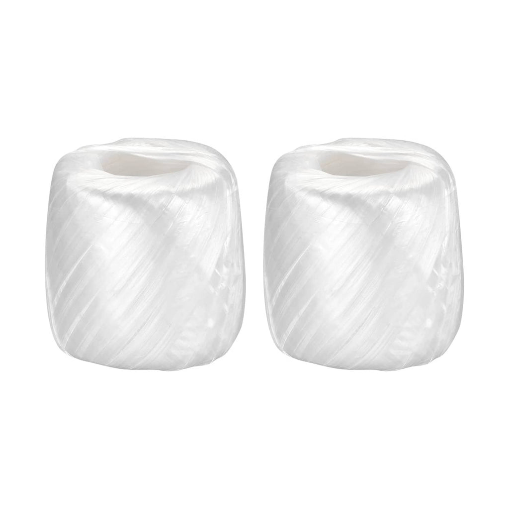 White plastic rope twine, bundled spools, household supply for tying and binding