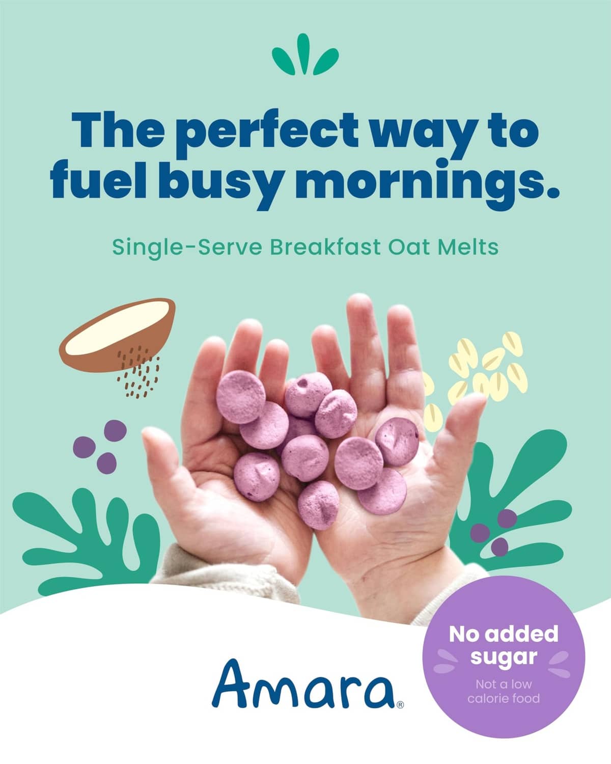 Hand holding purple blueberry oat melts for single-serve breakfast snacking