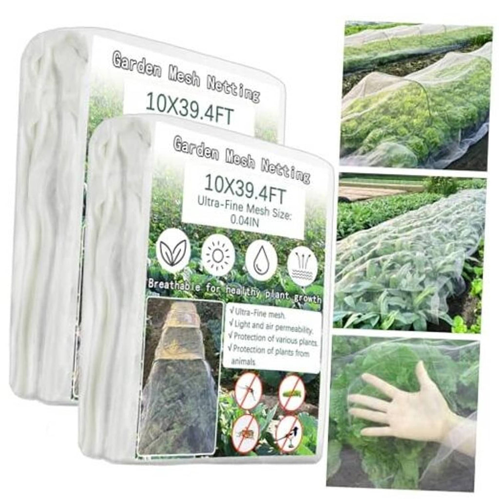 2-pack ultra-fine garden insect netting rolls with white sheer mesh panels